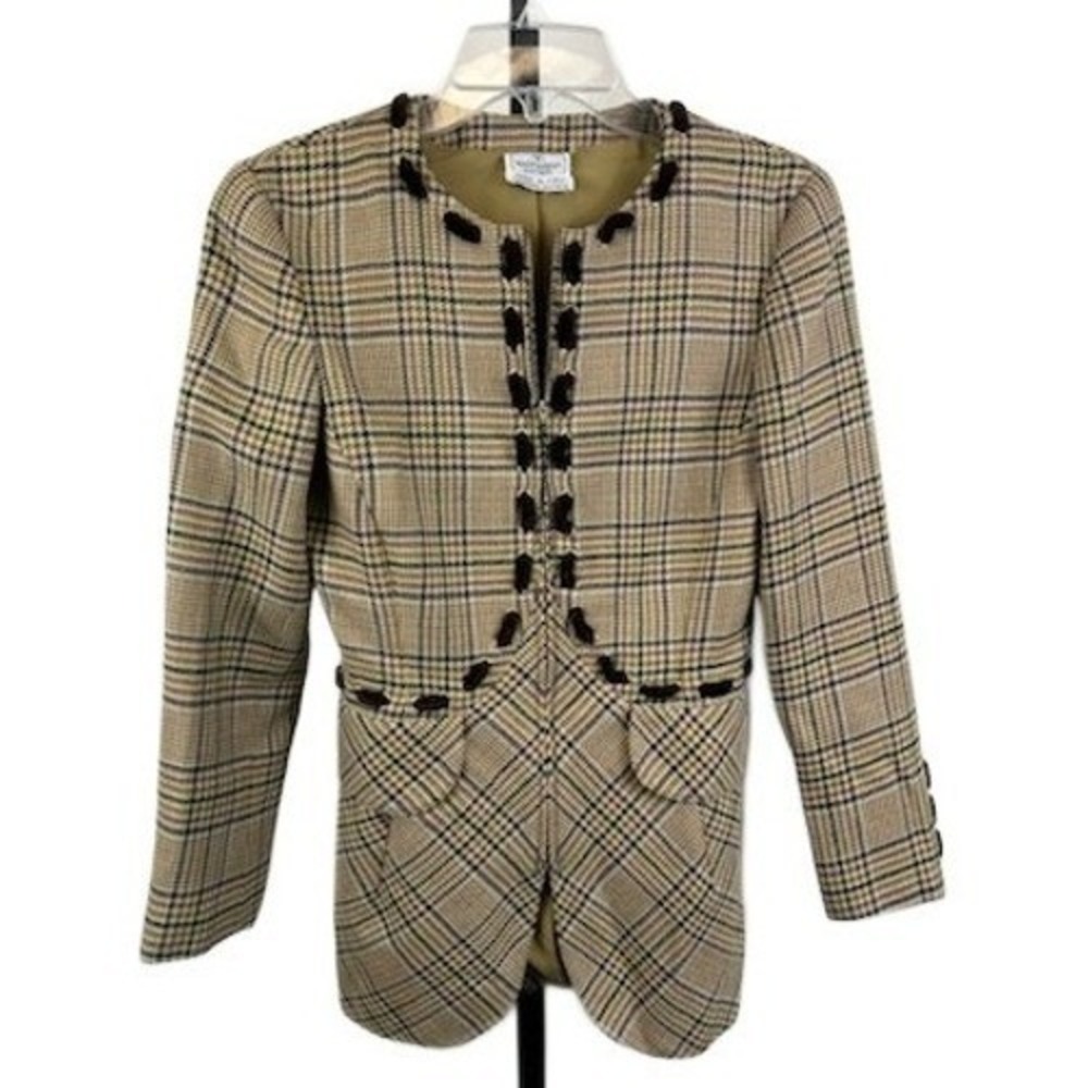 Vintage Valentino Boutique Women's Size XS Plaid Blazer Jacket Velvet Trim Italy